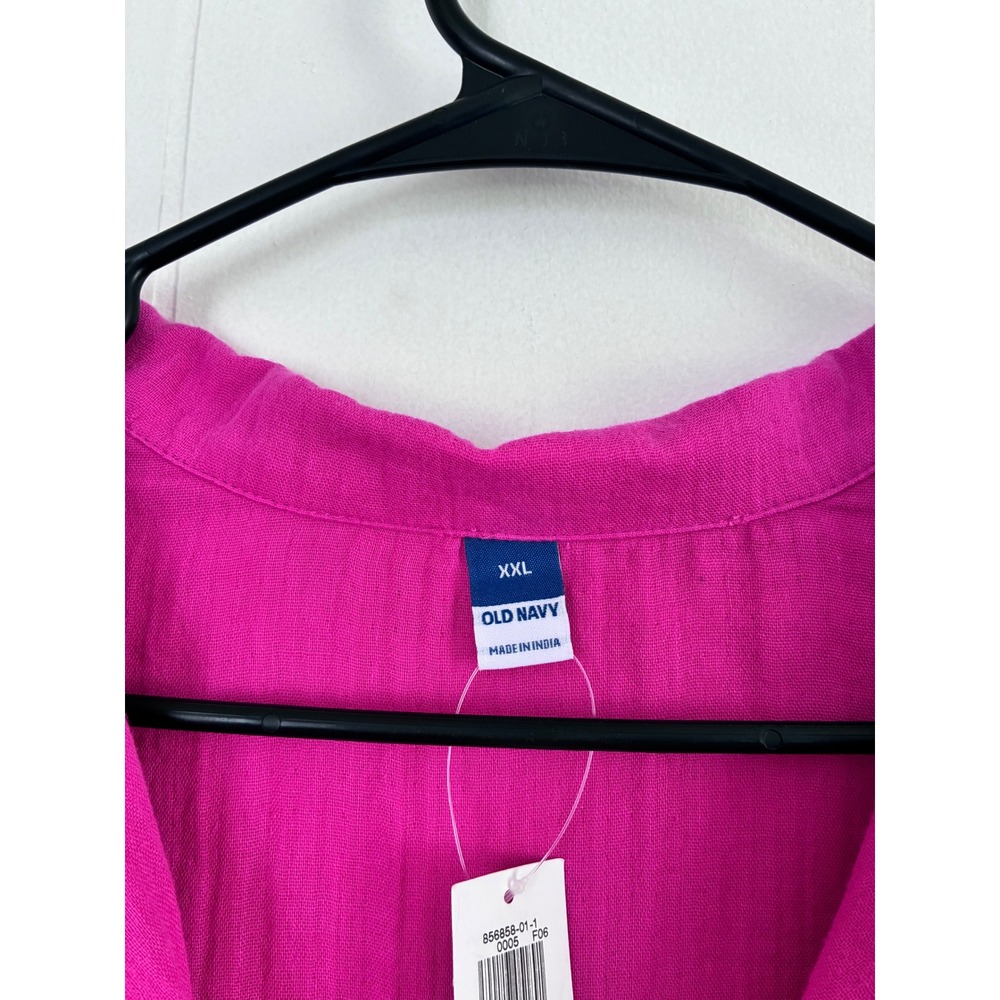 NWT Old Navy Womens XXL Pink Cotton Gauze Button Front Short Sleeve Boxy Shirt - Picture 5 of 5